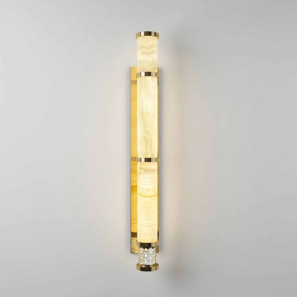 LUXURY VERTICAL ALBASTONE TUBE WALL LIGHT WITH CRYSTALS